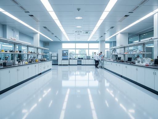 现代化实验室内部,技术人员正在操作精密仪器设备,体现科研实力